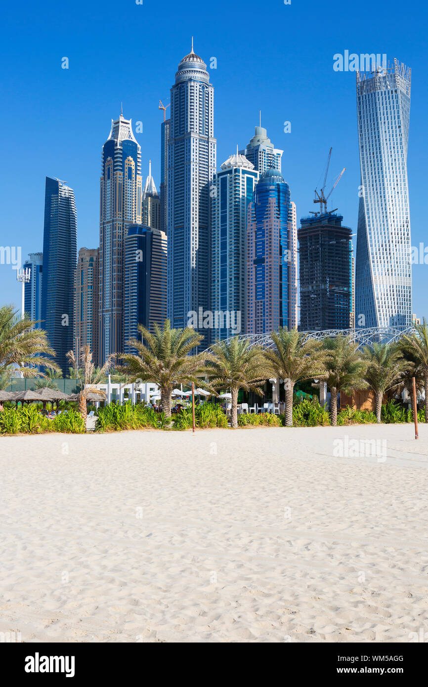 Skyscrapers And Jumeirah Beach In Dubai Marina Uae Stock