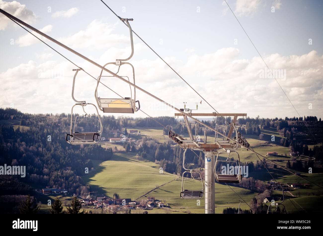 Overhead Cable Car With Landscape In Background Stock Photo Alamy