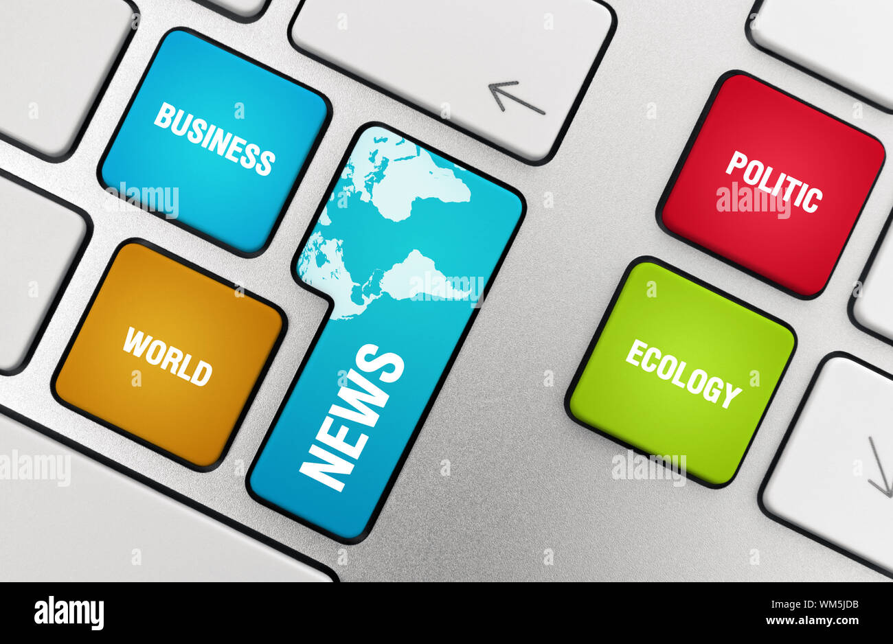 News concept on modern aluminium keyboard. Stock Photo