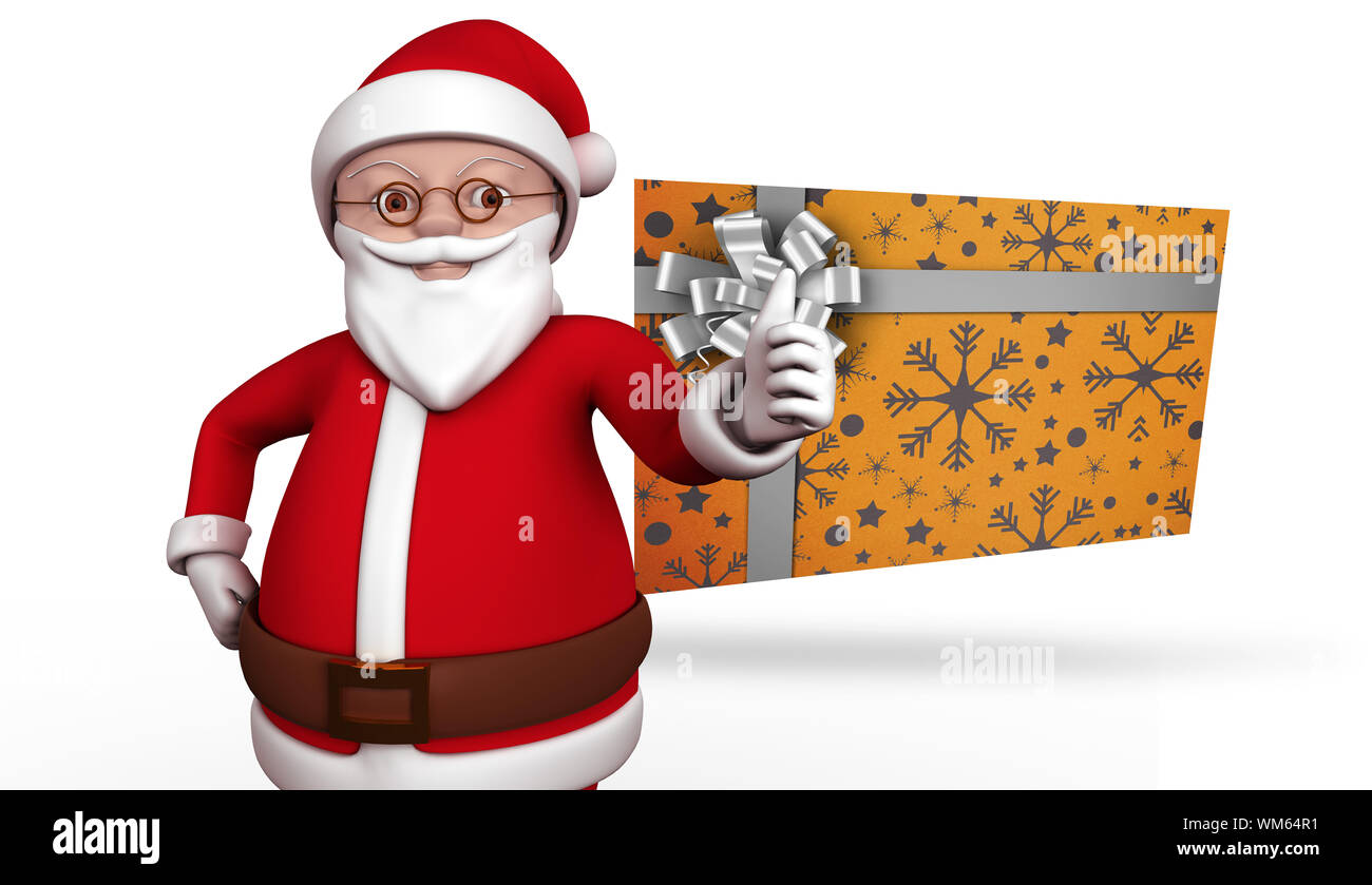 Cute cartoon santa claus against christmas wrapping paper with bow Stock Photo - Alamy