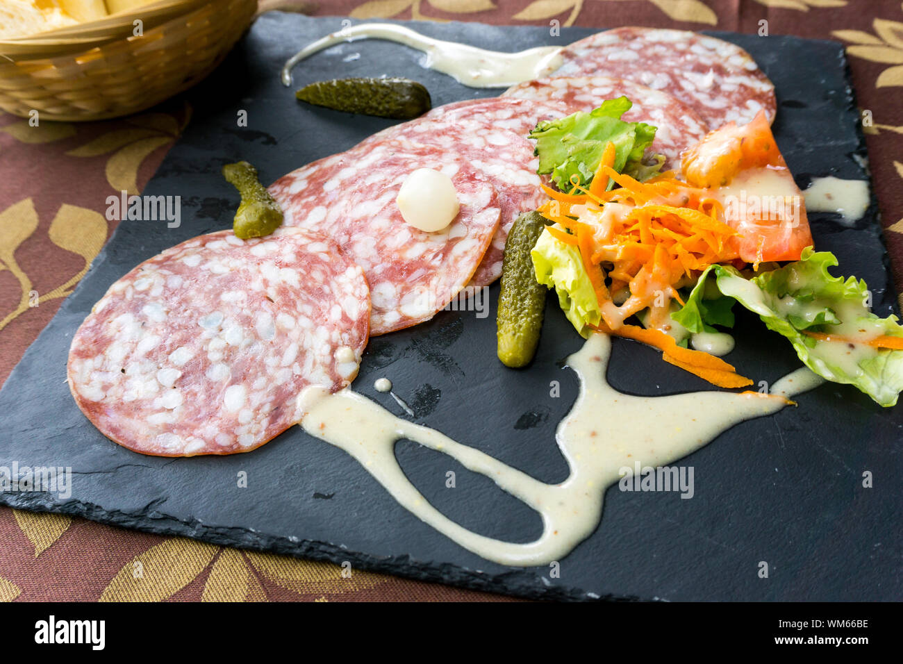 High Angle View Of Meat On Graphite Stock Photo