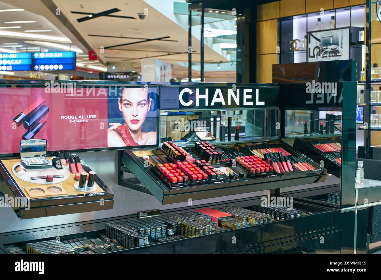 DUBAI, UAE CIRCA FEBRUARY, 2019 Chanel makeup products on display at