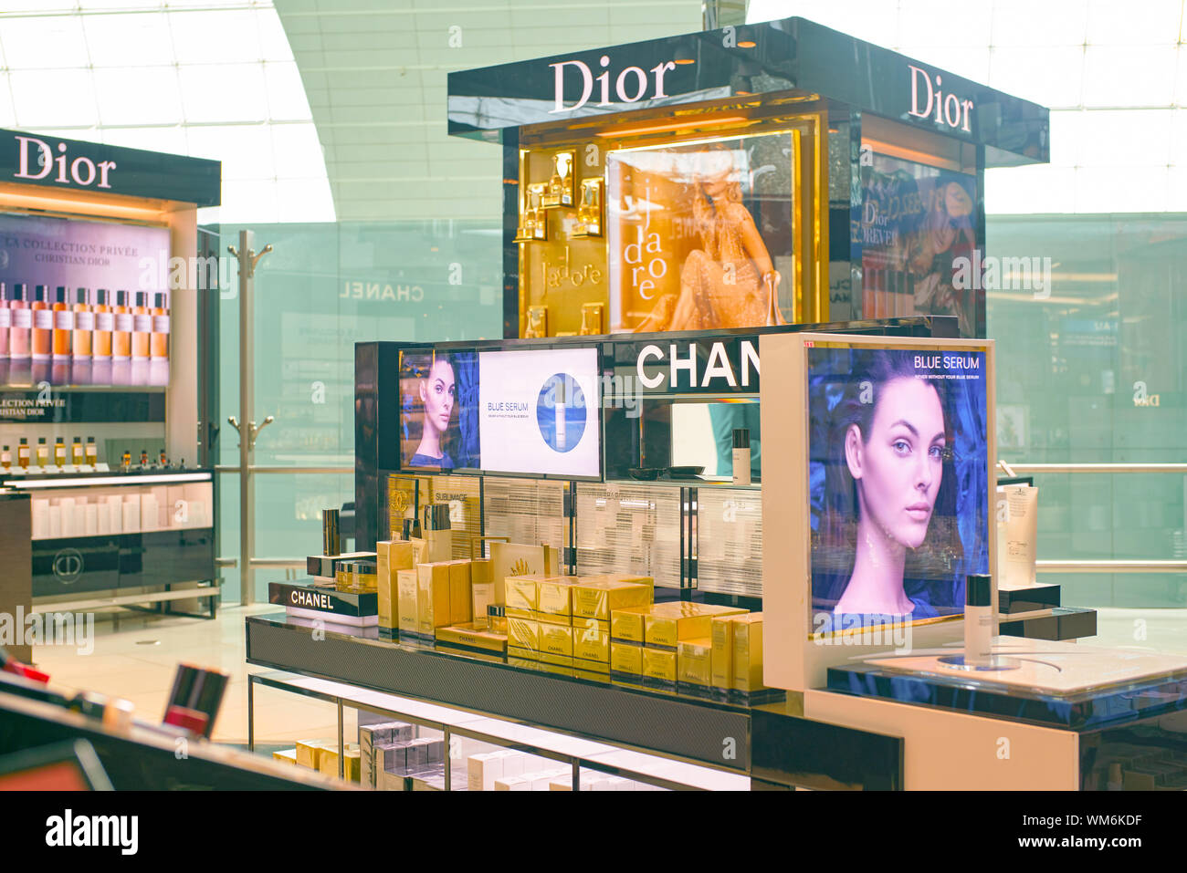 DUBAI, UAE - CIRCA FEBRUARY, 2019: perfumes and cosmetics products on ...