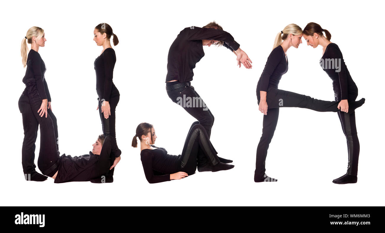 Group of people forming the word 'USA', isolated on white background ...