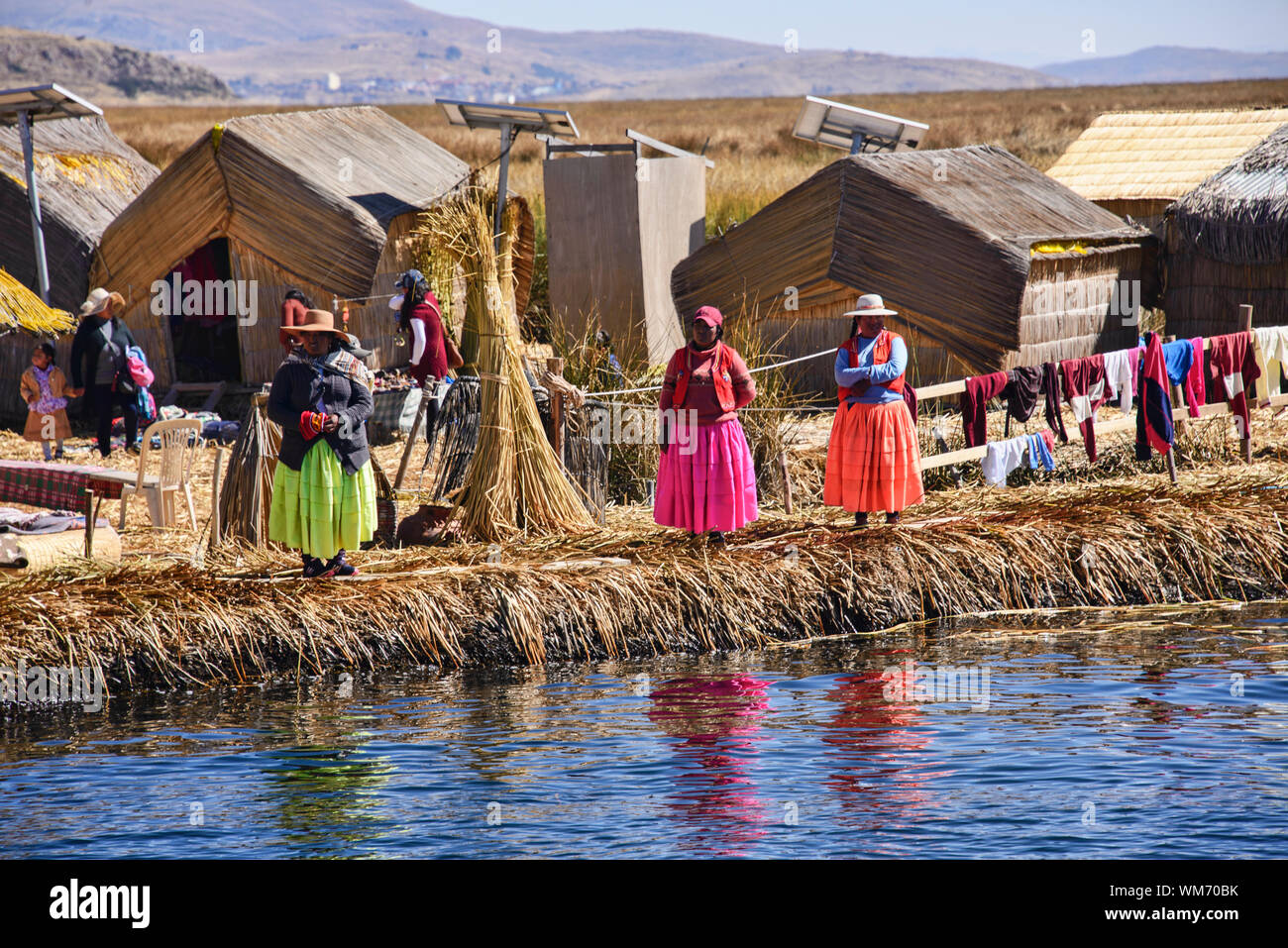 Uros totora reeds floating island, Lake Titicaca, Puno, Peru Stock Photo