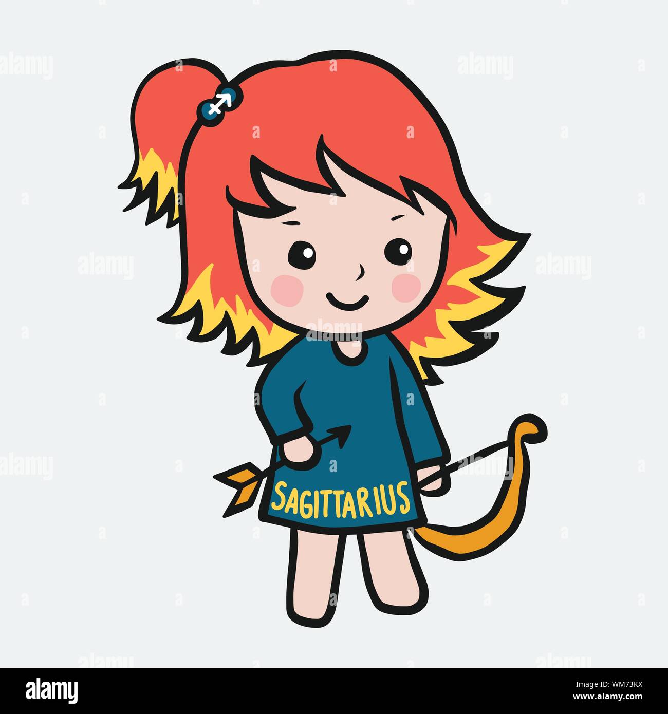Sagittarius girl horoscope cartoon vector illustration doodle style ...
