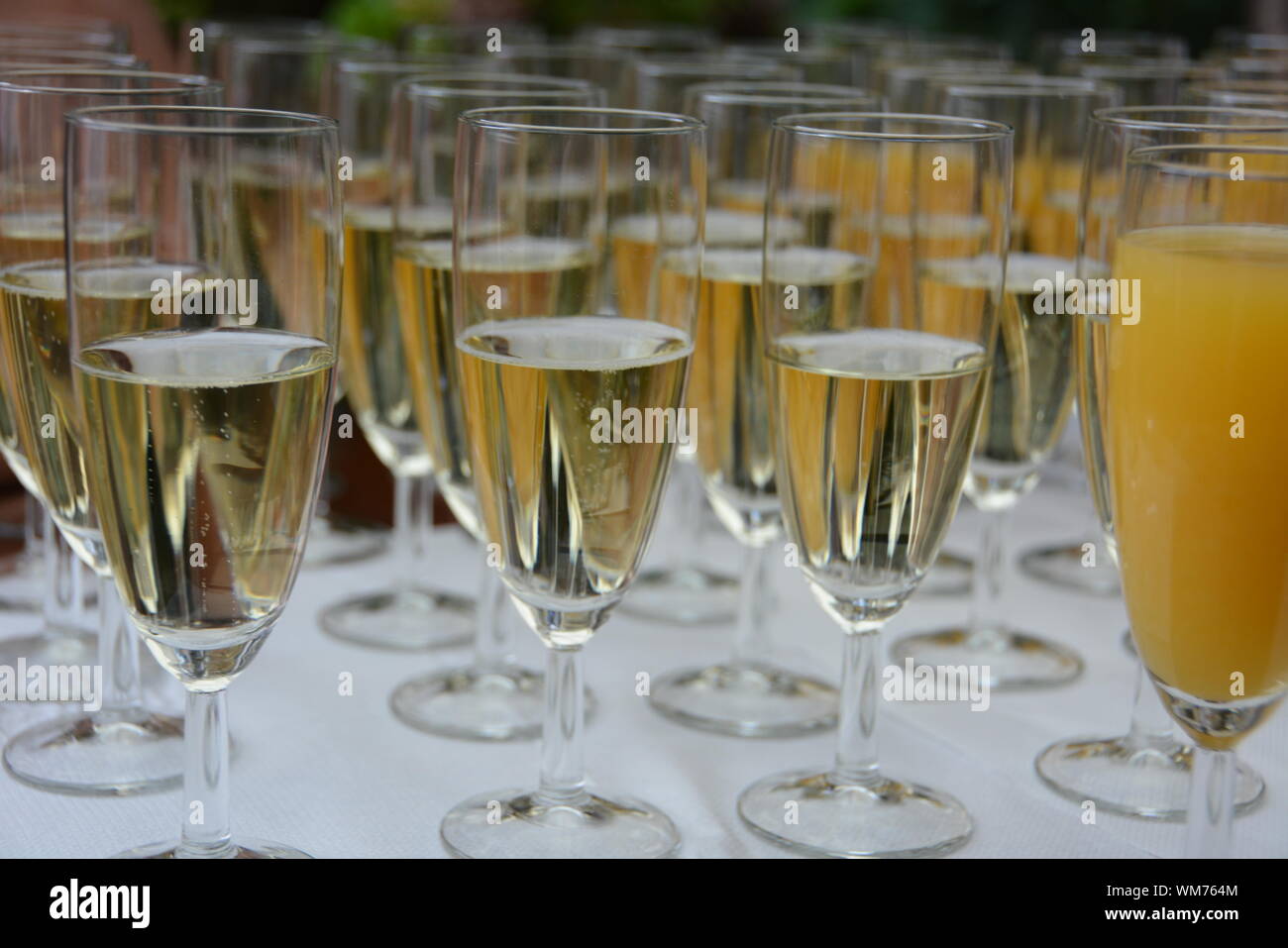 Close Up Of Alcohol Glasses On Table At Wedding Reception Stock