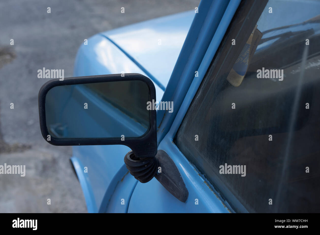 High Angle View Of Side-view Mirror Of Car Stock Photo