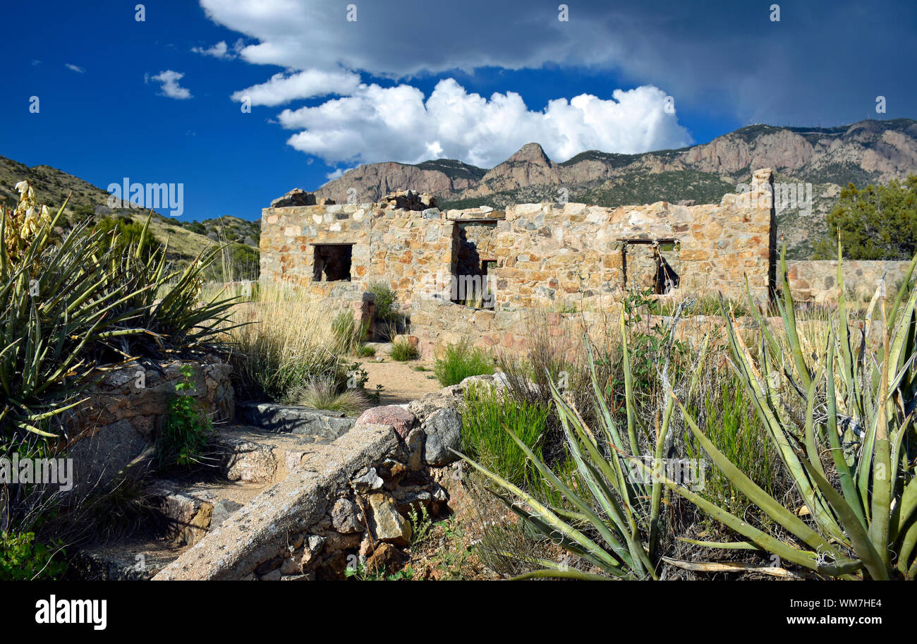 Jaral Ranger Cabin built in the 1930's at the base of the Sandia Mountains in New Mexico. Stock Photo