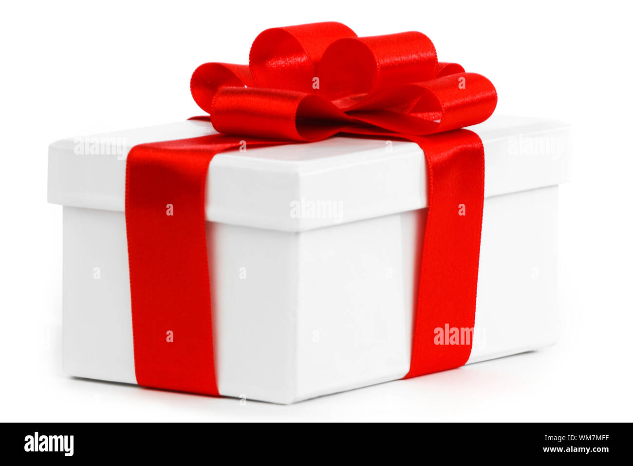 White gift box with red ribbon isolated on white background Stock Photo ...