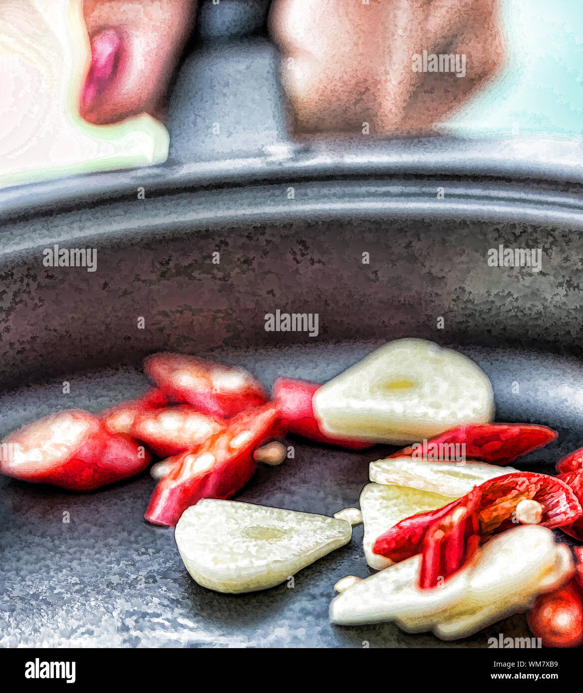 Spicy Food Representing Chopped Garlic And Flavoring Stock Photo