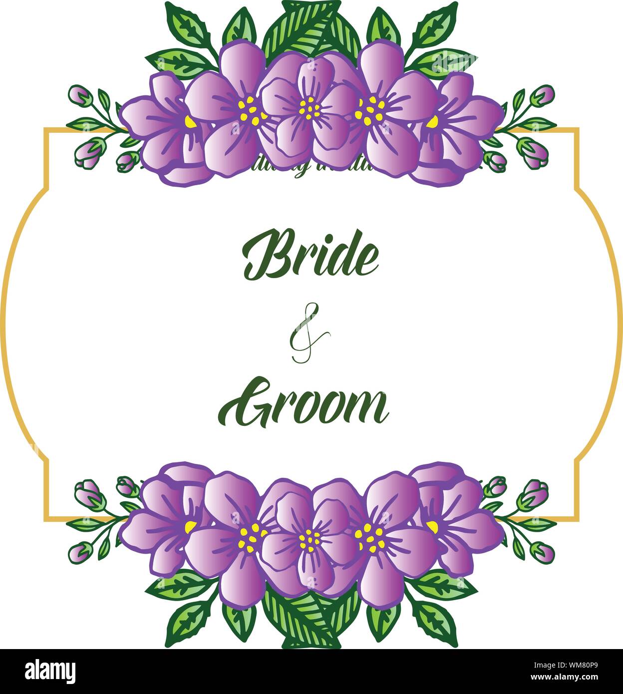 Cute bride and groom for wedding invitation card romantic, with wallpaper  bright purple flower frame. Vector Stock Vector Image & Art - Alamy