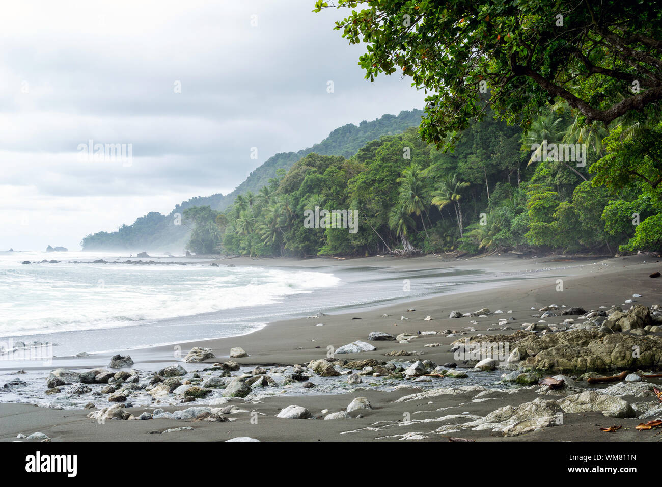 Secluded, Empty Beach and Jungle at Corcovado National Park, Costa Rica Stock Photo