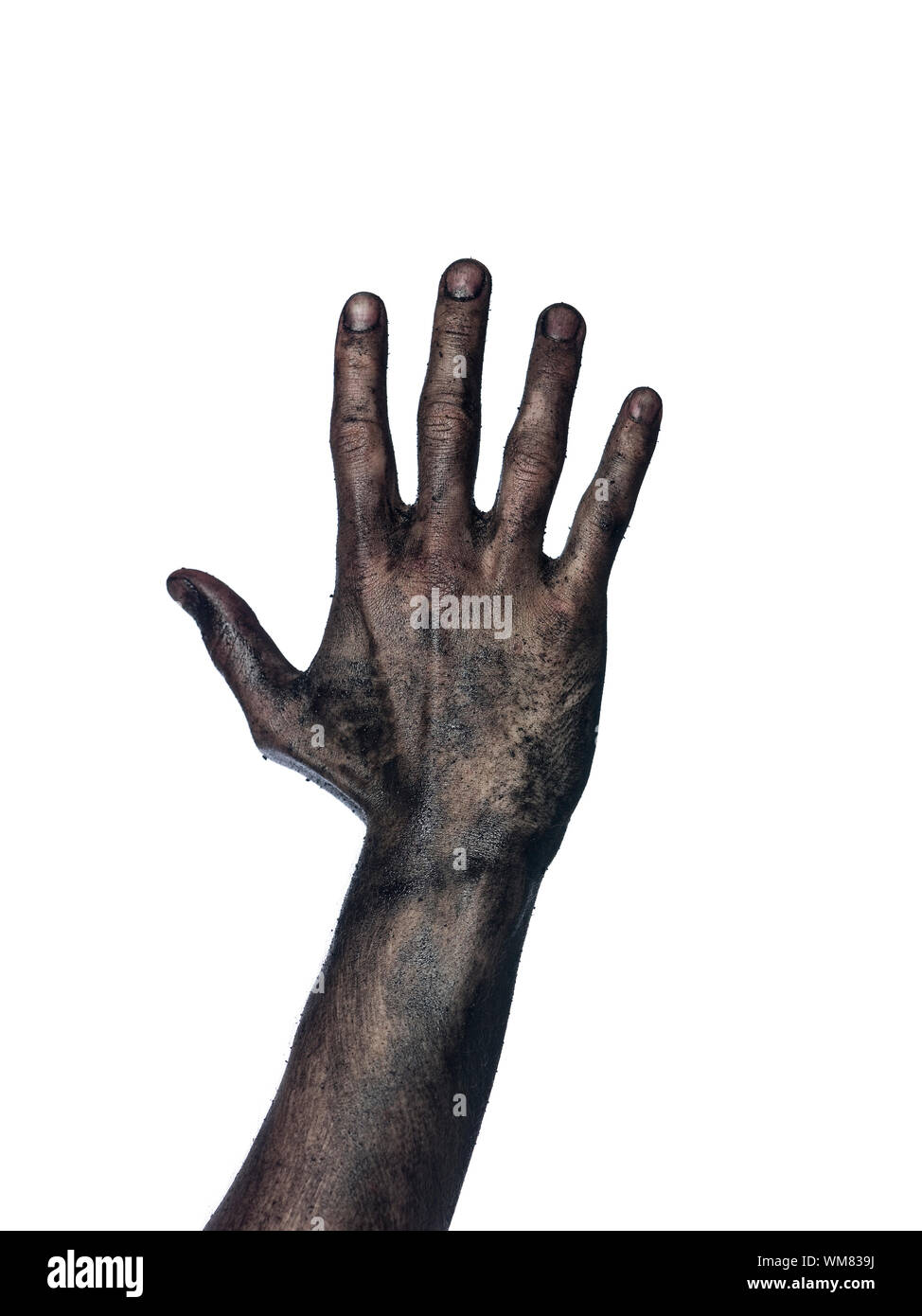 Very dirty hand towards white background Stock Photo - Alamy