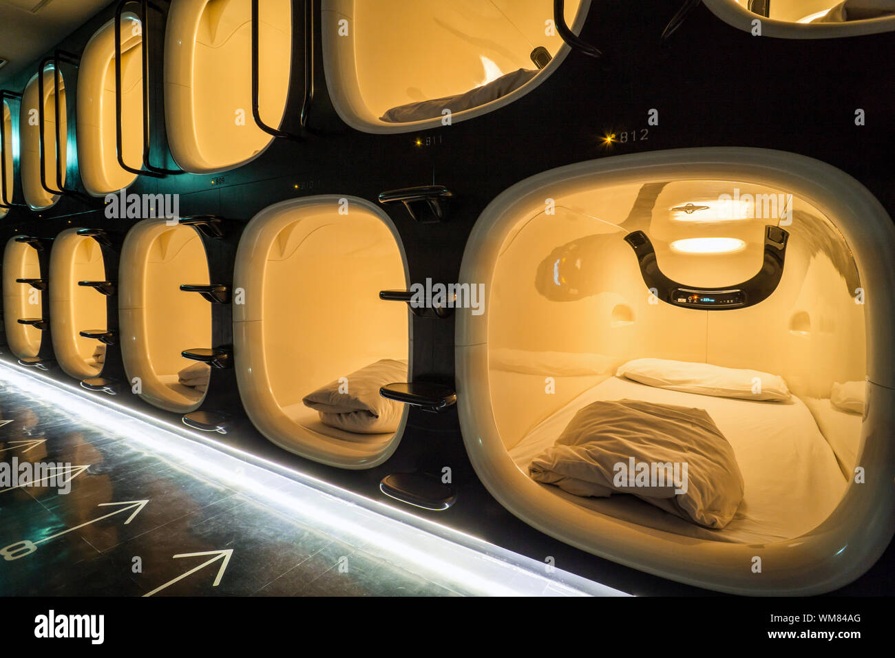 Capsule Hotel Beds in Kyoto, Japan Stock Photo