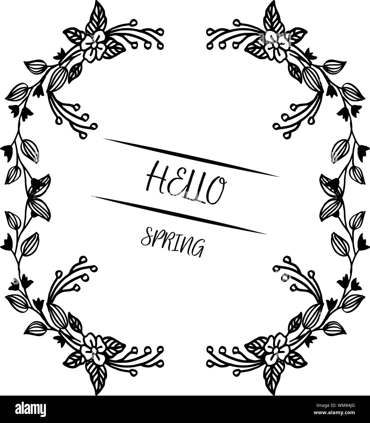 Hello spring with pattern of leaves and flower frame. Vector Stock ...