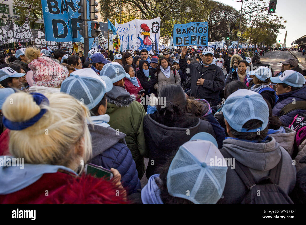 Buenos Aires, Federal Capital, Argentina. 4th Sep, 2019. Social and political organizations star in a day of protest, in the City of Buenos Aires, as a measure of force asking the national executive for the ''sanction of a food emergency law'' and the opening of social programs. From 10 in the morning he made a ''total cut of the 9 de Julio avenue (The main wine shop in the city of PorteÃ±a) with permanence for an indefinite period of time ''in demand of'' the opening of social programs, increased amounts and more and better food for popular dining rooms (Credit Image: © Roberto Almeida Stock Photo