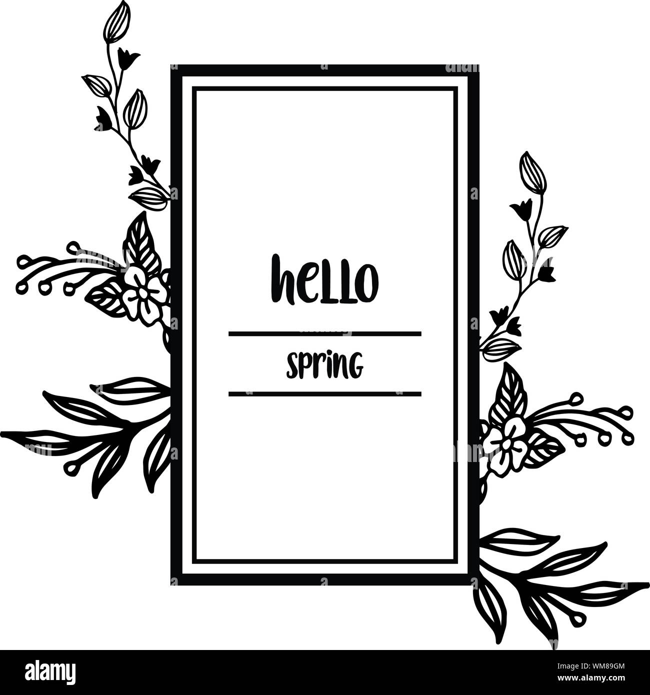 Decorative of hello spring card with design wallpaper leaf floral frame ...