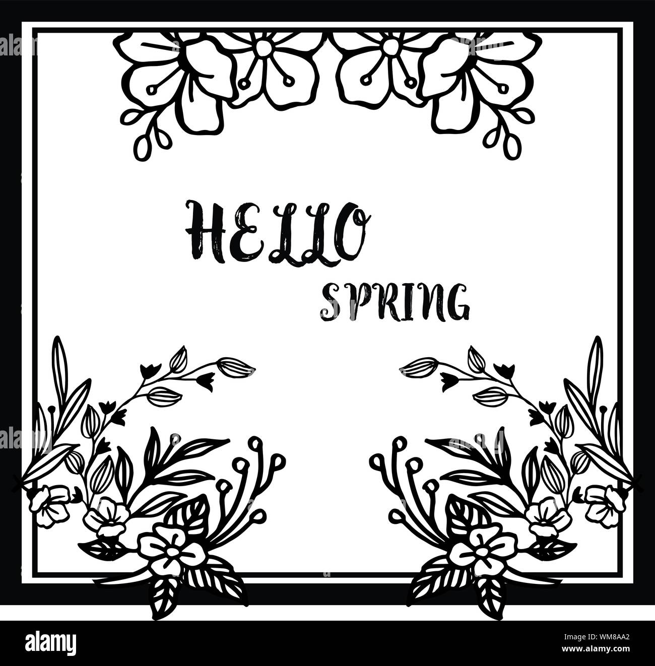 Hello spring card with beautiful leaves and flower frame. Vector Stock ...
