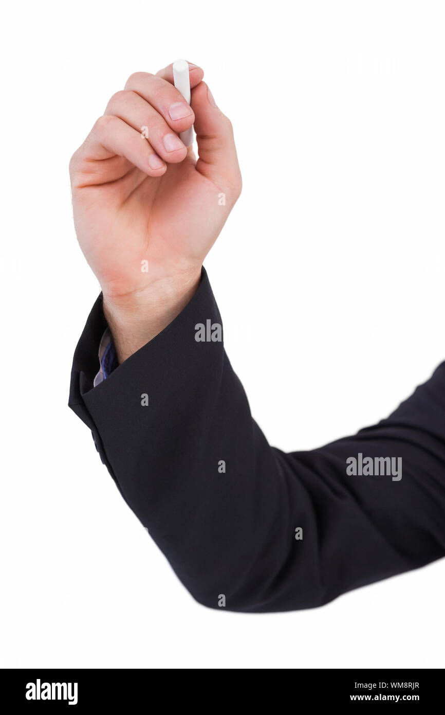 Hand holding chalk writing something Cut Out Stock Images & Pictures