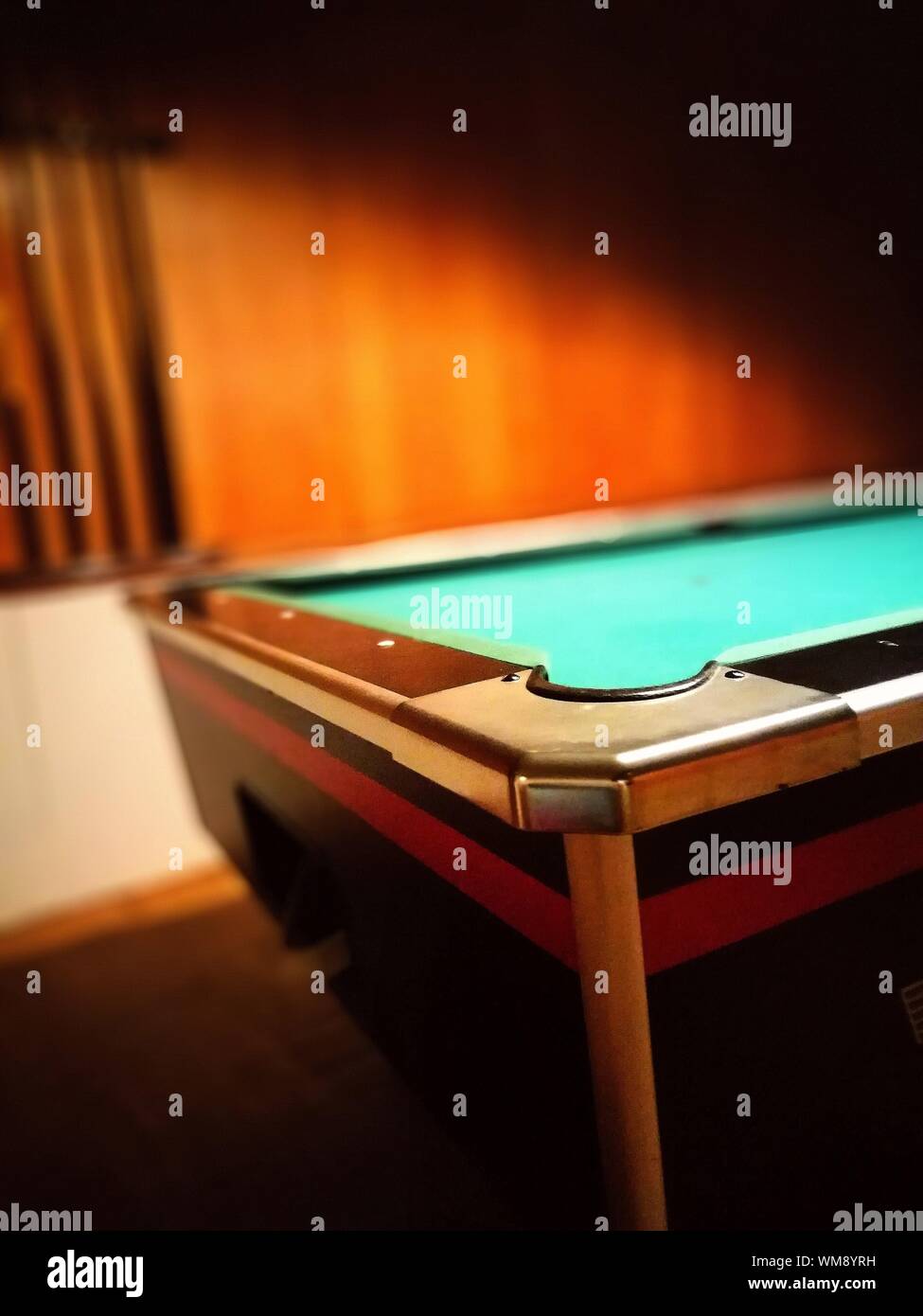 Close Up Of Illuminated Pool Table Stock Photo Alamy