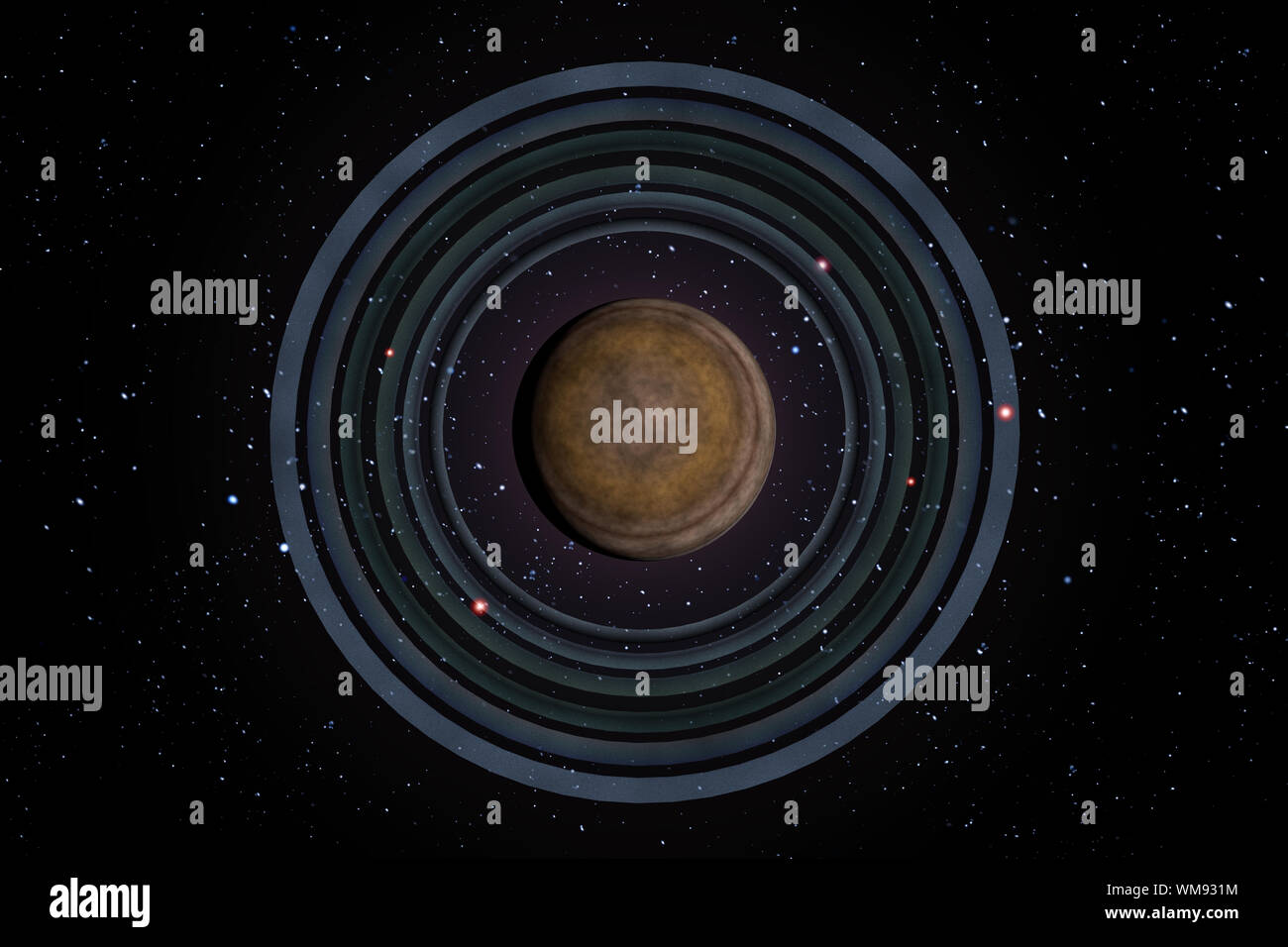 Saturn Planet Solar System With Rings And Stars 3d