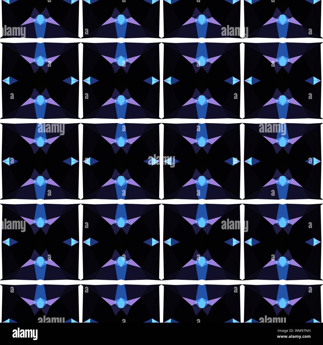 seamless repeating geometric pattern with black, light pastel purple and corn flower blue colors. Stock Photo