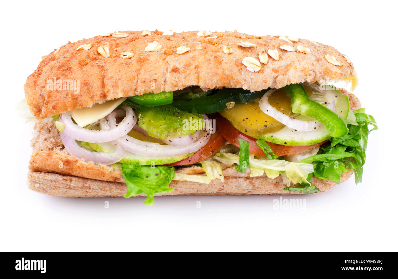 Delicious Vegetarian Sandwich isolated on white background Stock Photo