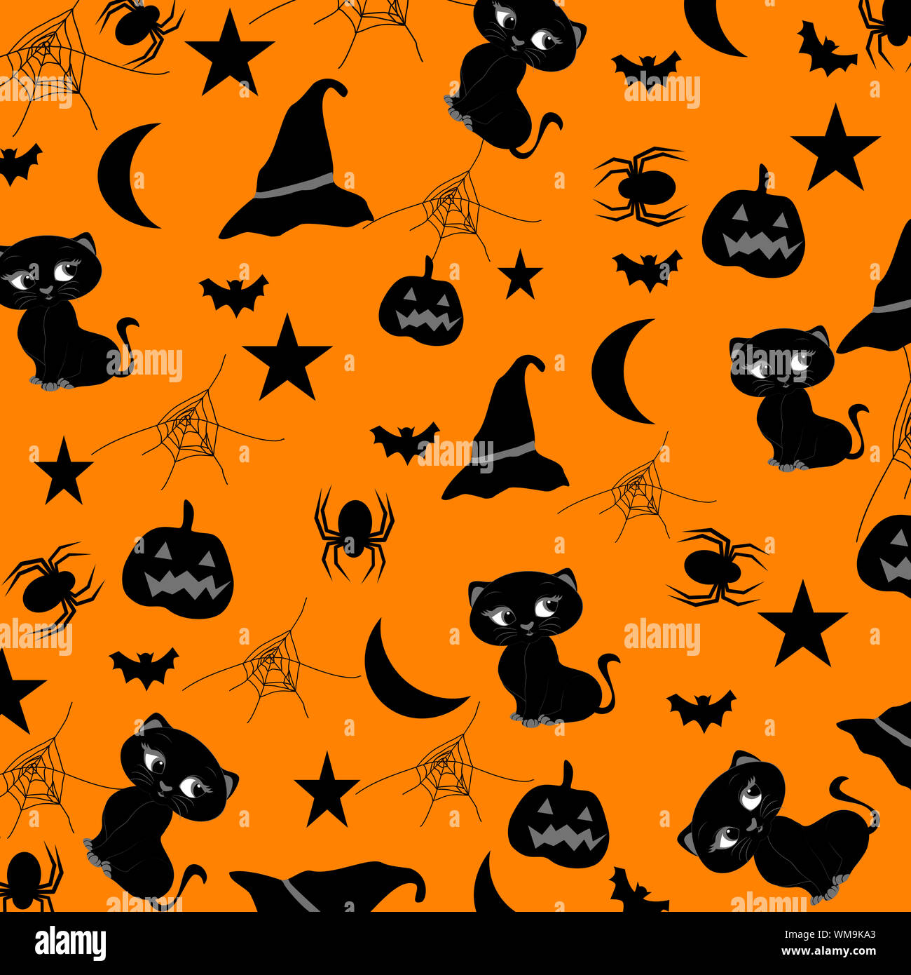 Happy Halloween background vector illustration,cut set with cartoon characters  ￼ Stock Photo