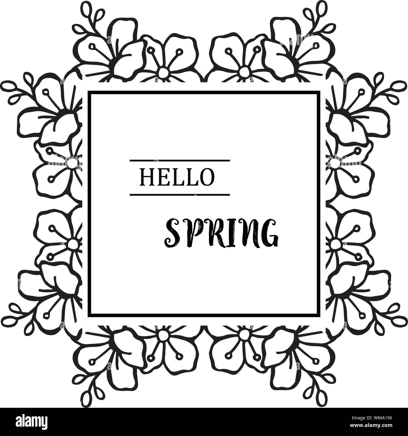 Hello spring card with beautiful leaves and flower frame. Vector Stock ...