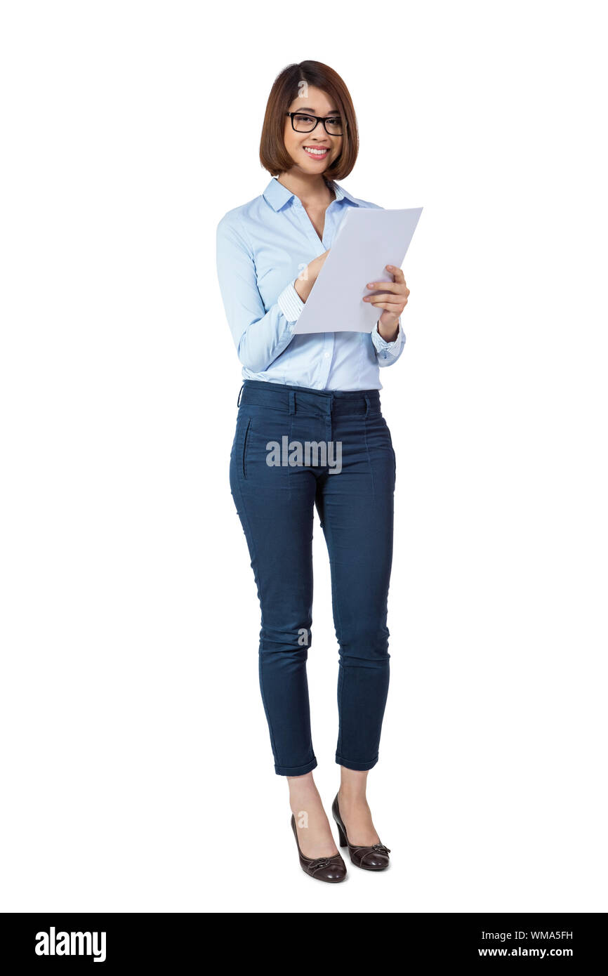 smiling young business woman with folder portrait Stock Photo