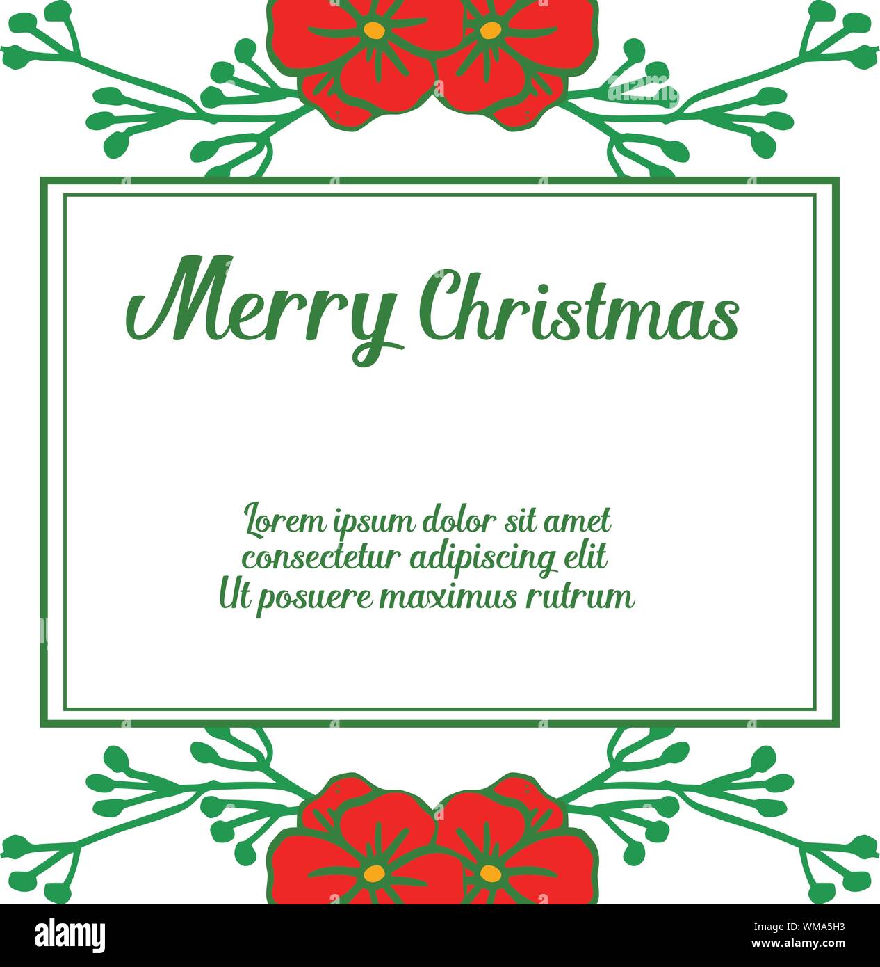 Banner Merry Christmas With Drawing Texture Of Colorful Flower