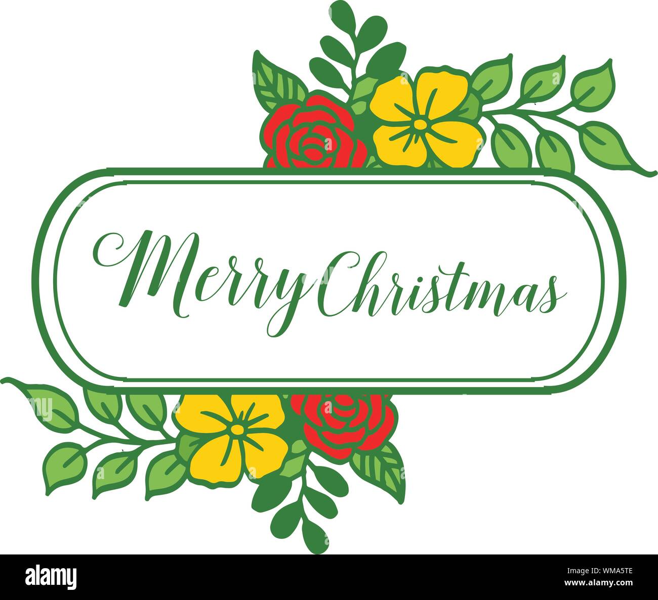 Banner Merry Christmas With Drawing Texture Of Colorful Flower