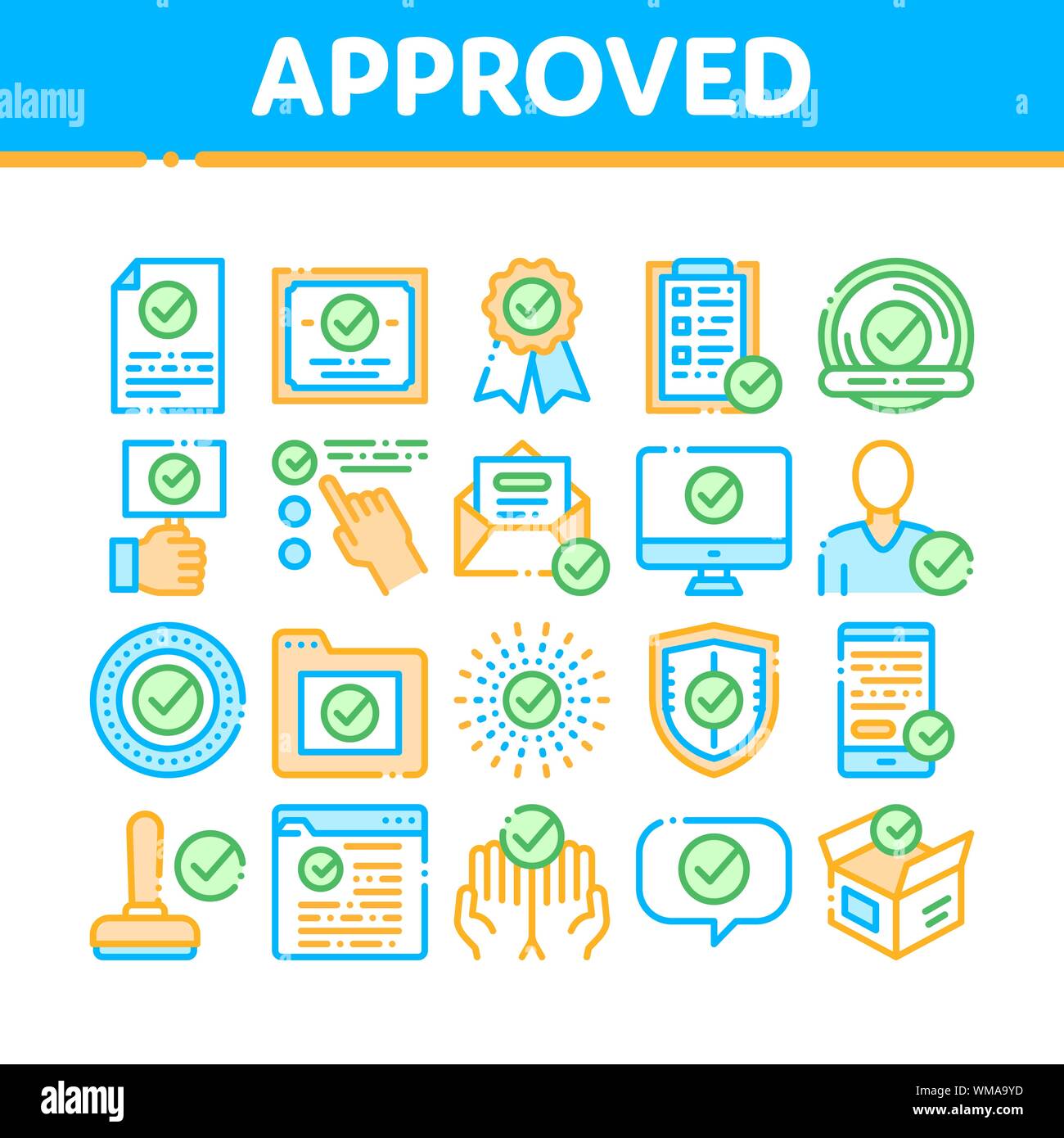 Approved Collection Elements Vector Icons Set Stock Vector