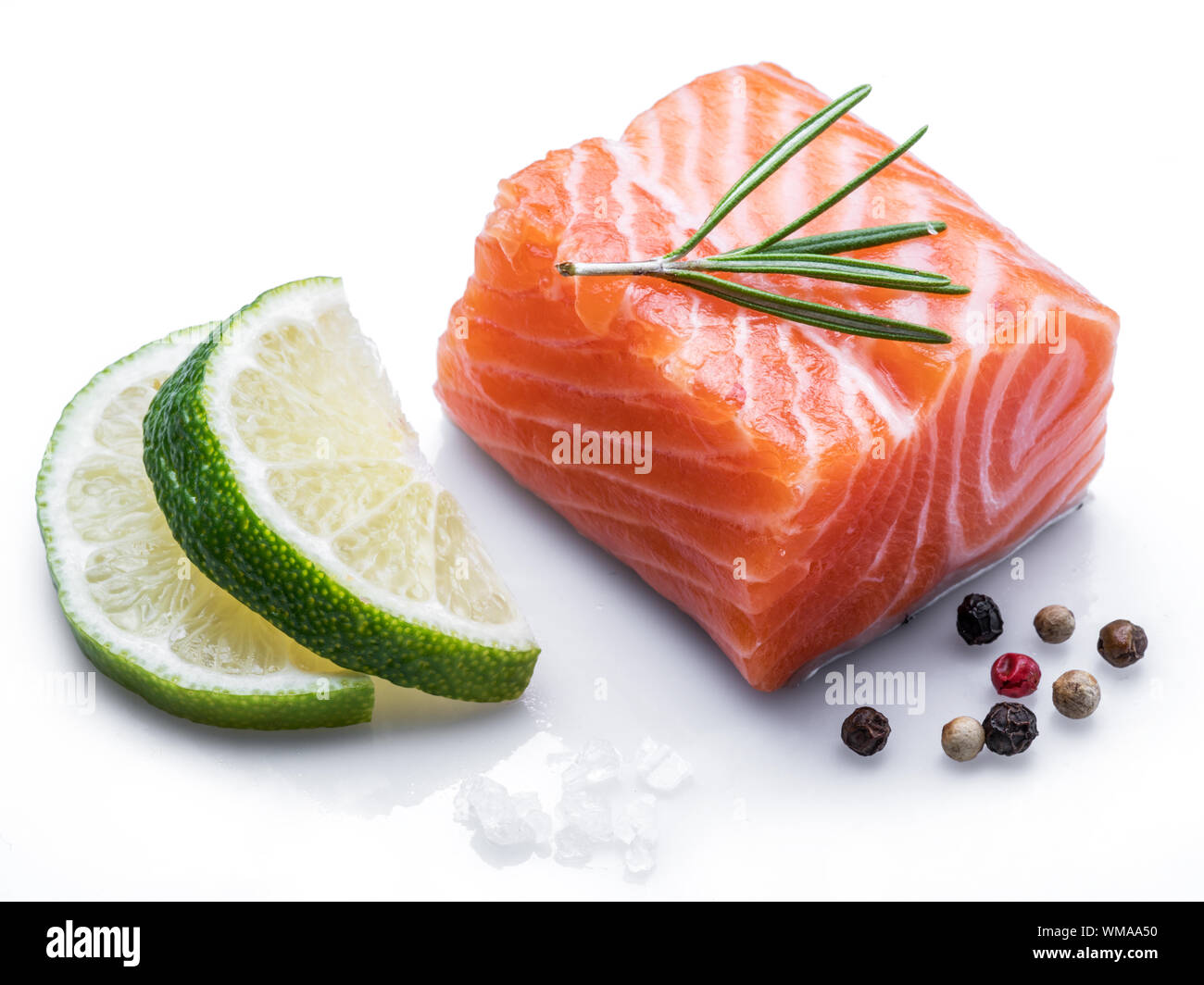 Fresh raw salmon fillet isolated on white background Stock Photo - Alamy
