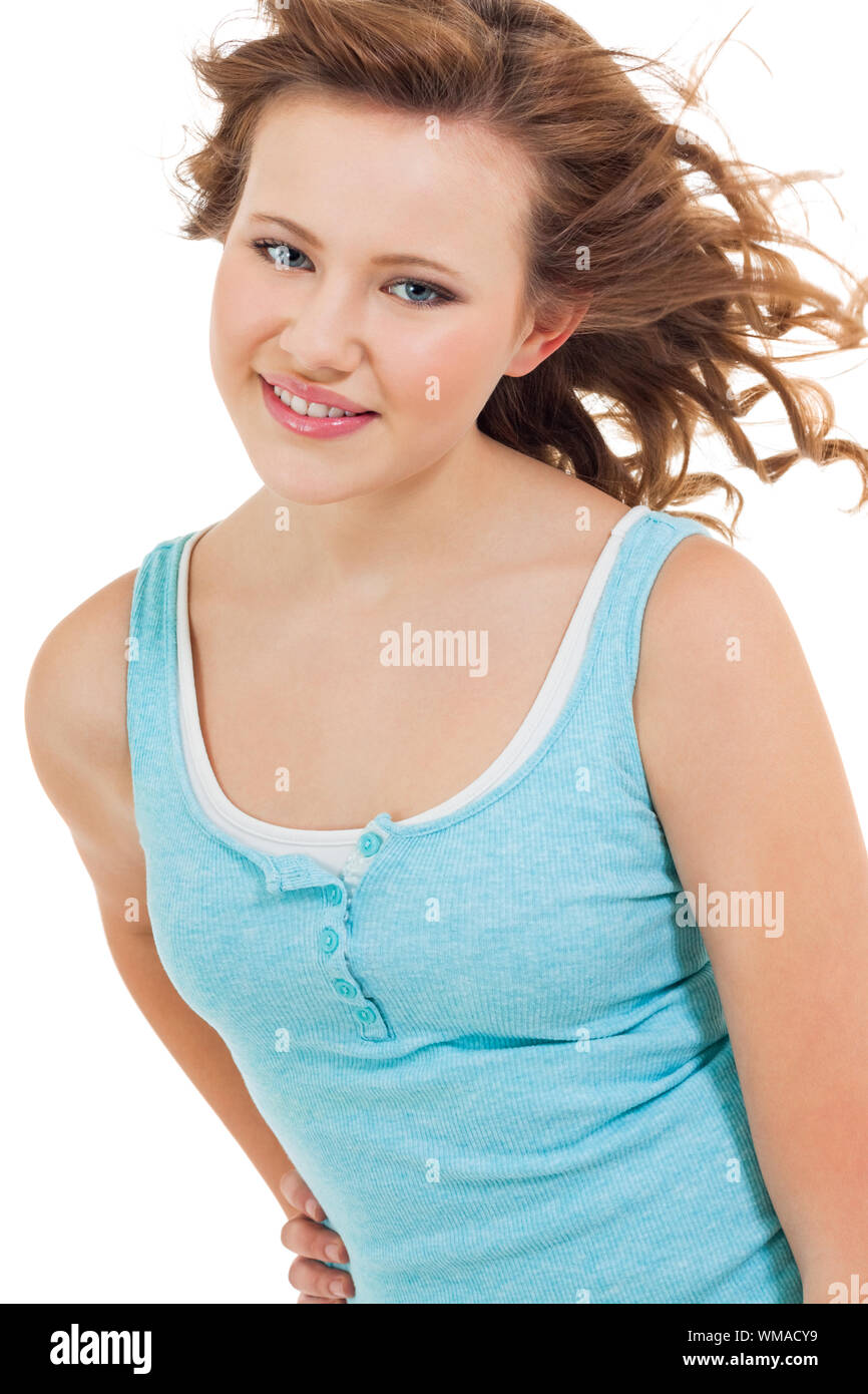 Natural Portrait Of A Pretty Young Woman With Long Tousled Hair