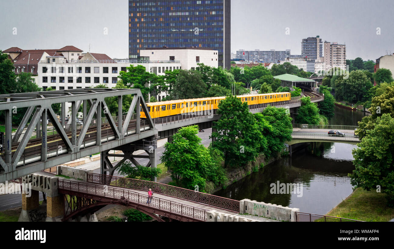 Train Bridge Over In City Stock Photo