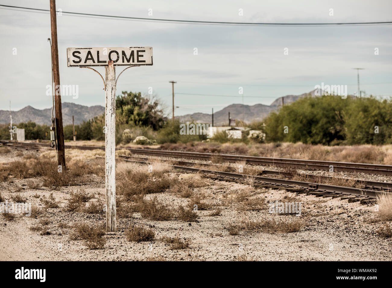 Railway and sign near historic Salome Arizona USA Stock Photo Alamy