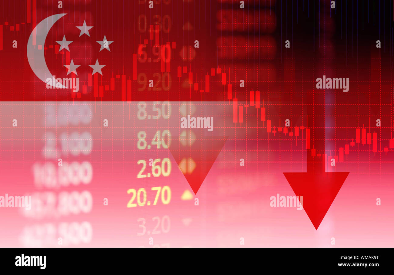 singapore stock exchange market trading graph business crisis red price  down chart fall finance economy Singapore reduced its economic growth  forecast Stock Photo - Alamy