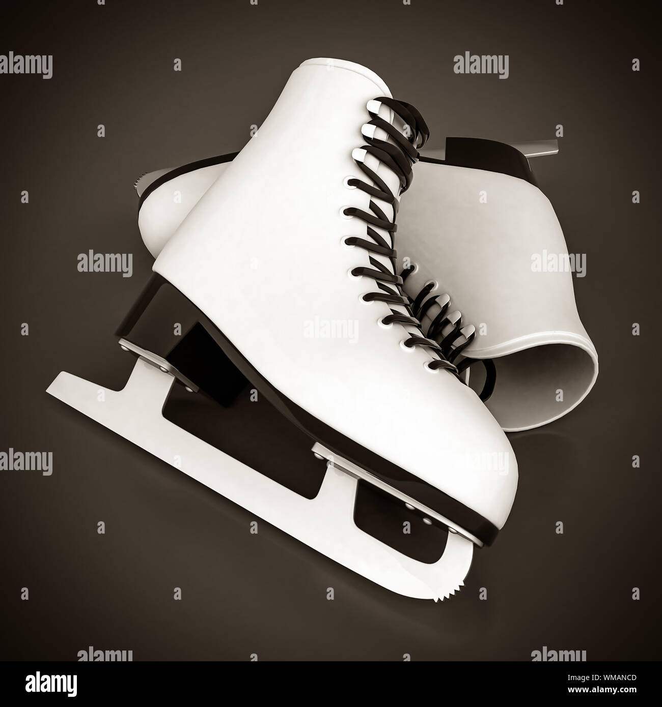 skates for figure skating on a gray background. black and white Stock ...