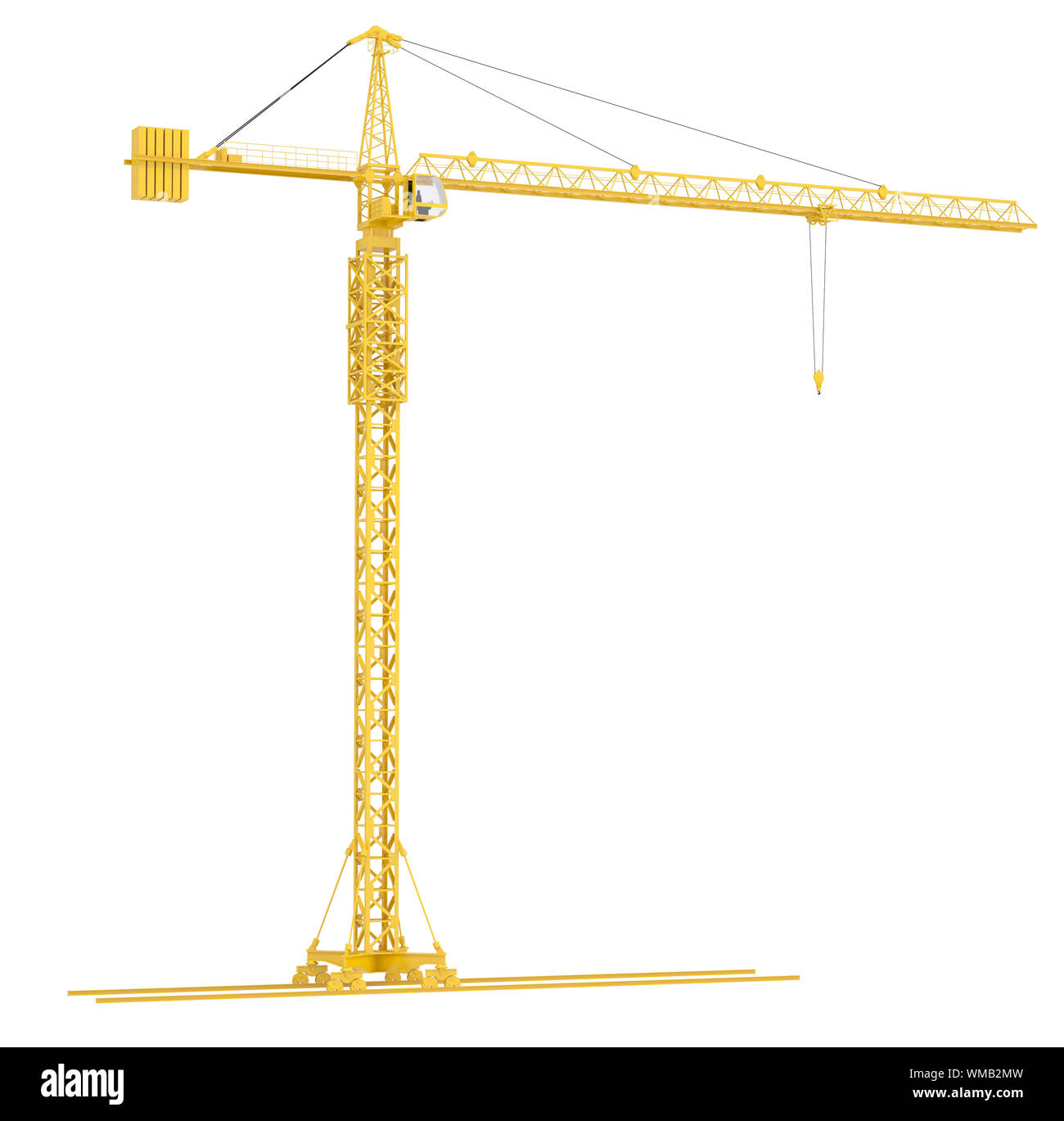 Yellow tower crane, isolated on white background Stock Photo