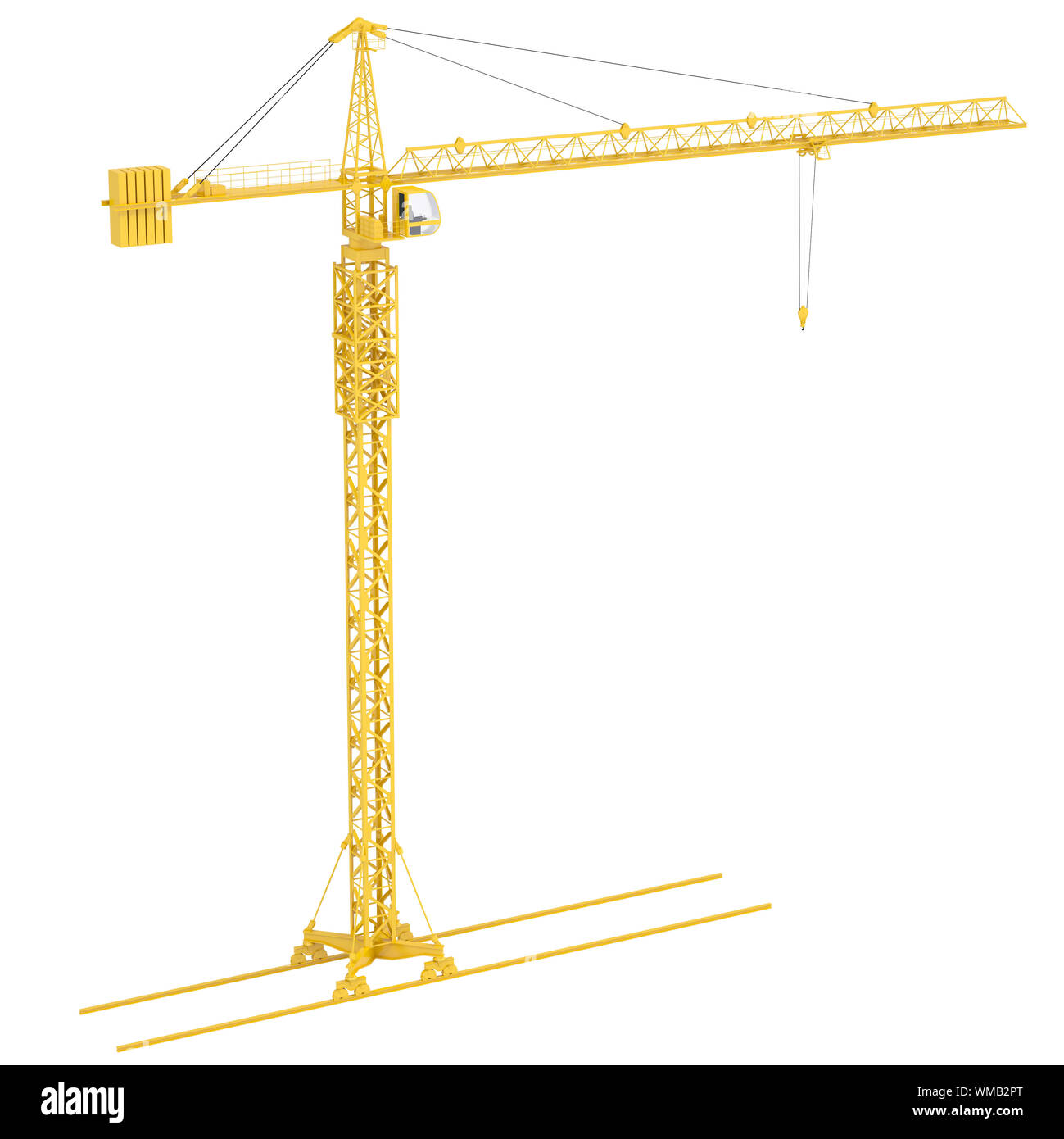 Yellow tower crane, isolated on white background Stock Photo