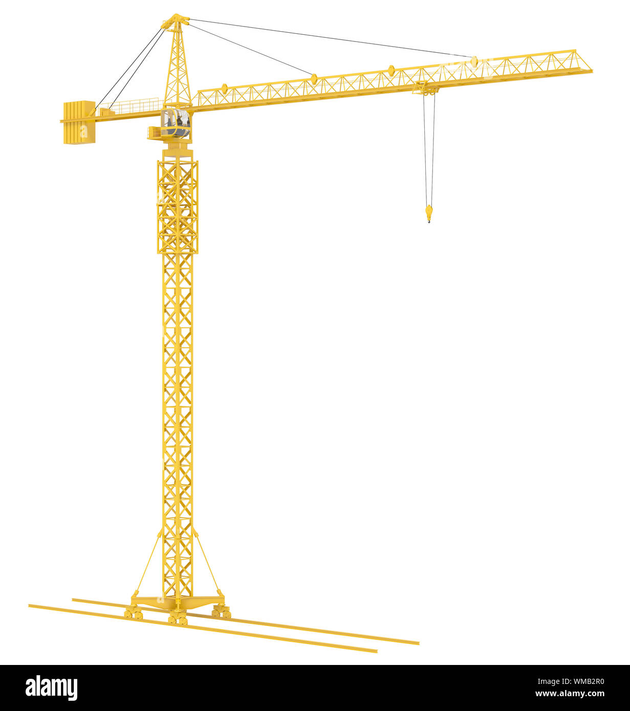 Yellow tower crane, isolated on white background Stock Photo