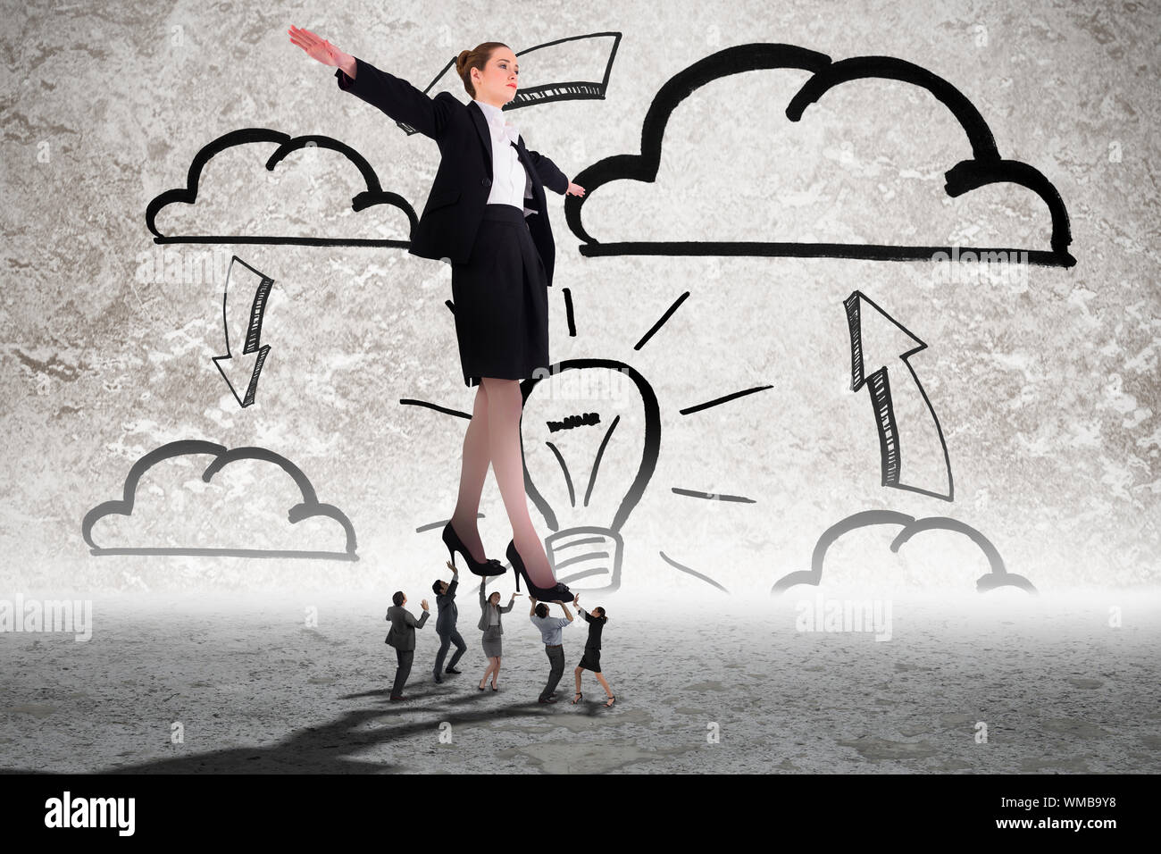 Business people supporting boss against cloud computing doodle Stock Photo