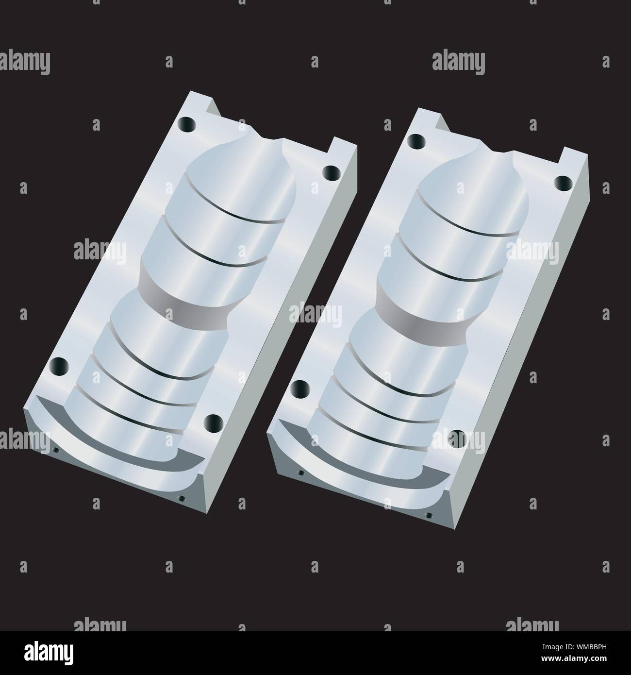 Plastic bottle mold for plastic bottle blowing machine on black background Stock Vector
