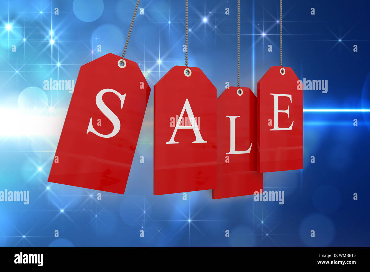 Red sale tags against light design on blue background Stock Photo - Alamy