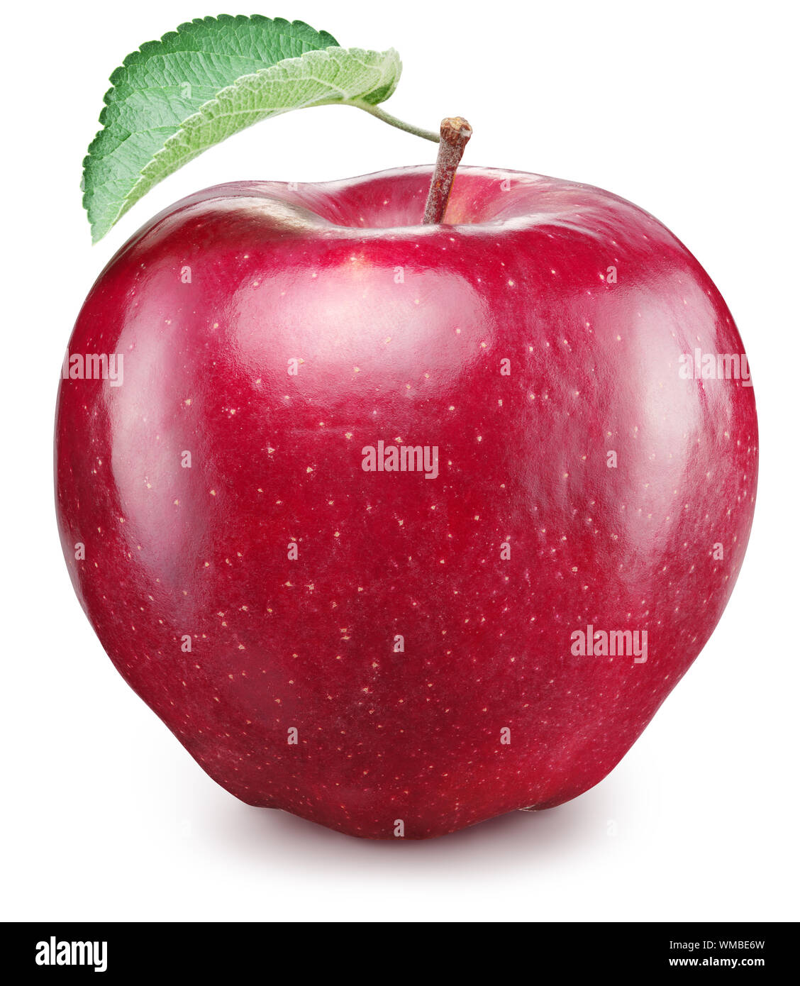 Ripe red apple fruit with green apple leaf. File contains clipping path