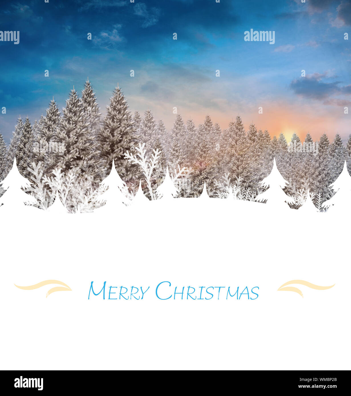 Christmas greeting card against fir tree forest in snowy landscape Stock Photo - Alamy