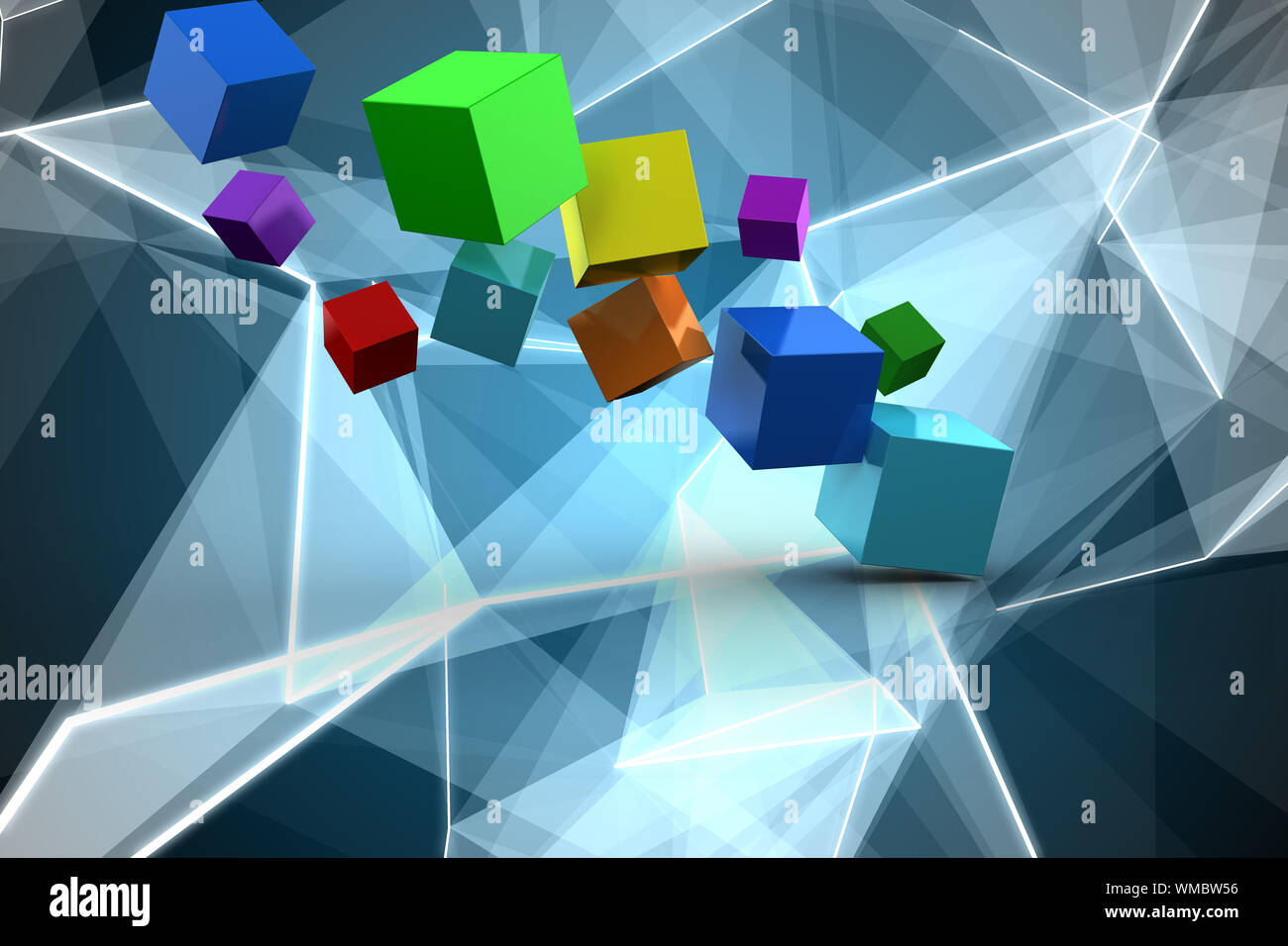 3d colourful cubes floating against abstract glowing black background ...