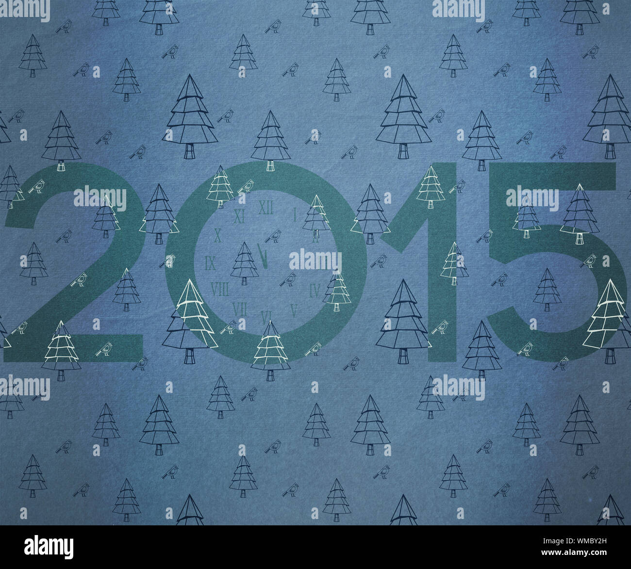 2015 against teal christmas tree pattern Stock Photo - Alamy